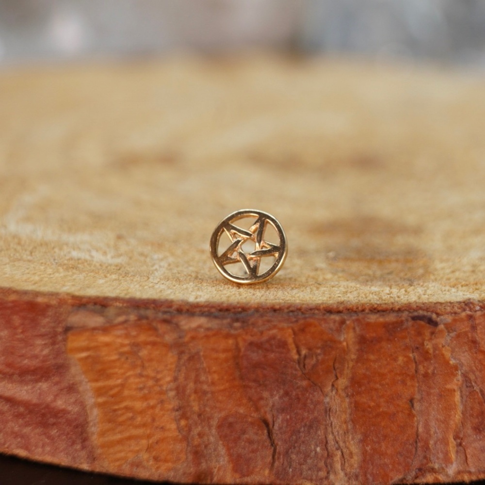 Solid 14k Gold Pentagram press-fit/threadless end